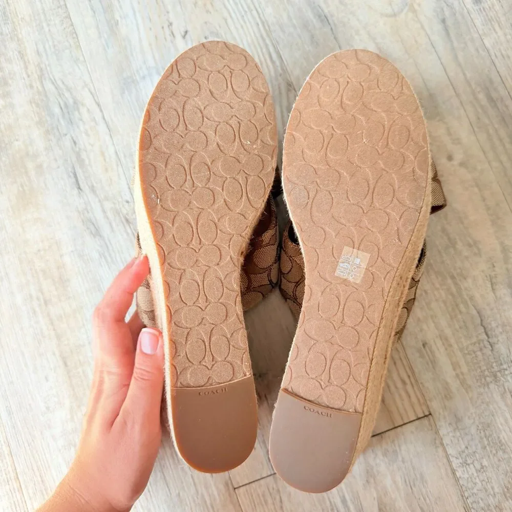 Coach Signature Espadrille Wedge Sandals Brown Tan Y2K Size 10B Vintage